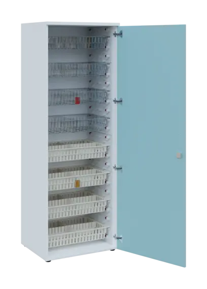 EUROMEDICA D - 66/M skříň léková boxová, 1-dveřová, pravá, 1950x660x535, korpus bílý, dvířka obloha